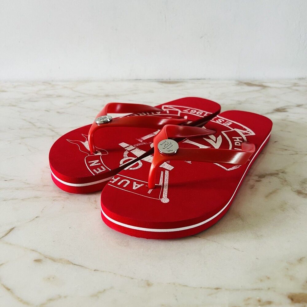 LAUREN RALPH LAUREN Red White Thin PVC/EVA Flip-Flop - US 8